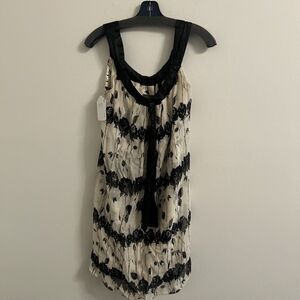Donna Ricco Black Ivory Floral Silk Dress Tie Neck Sleeveless Women’s Size 6 NWT